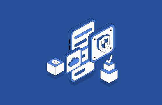 High-Tech Illustrations Set. Great to use on cloud services, blockchain, digital marketing, and modern technology based systems