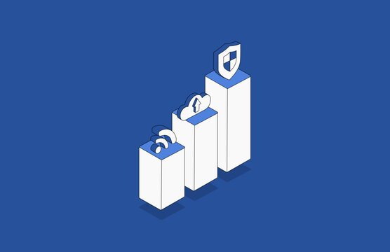 High-Tech Illustrations Set. Great to use on cloud services, blockchain, digital marketing, and modern technology based systems