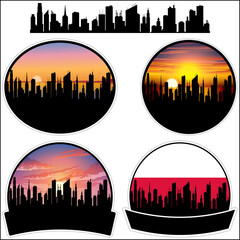 Gubin Skyline Silhouette Poland Flag Travel Souvenir Sticker Sunset Background Vector Illustration SVG EPS AI