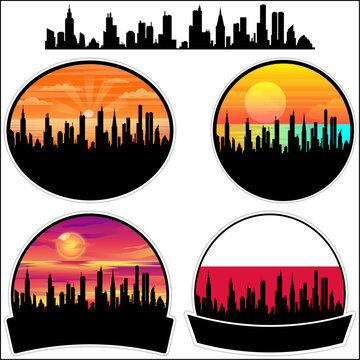 Braniewo Skyline Silhouette Poland Flag Travel Souvenir Sticker Sunset Background Vector Illustration SVG EPS AI