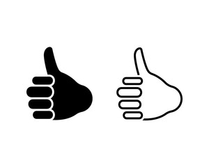 Human hand thumb up gesture vector illustration set. Finger up like success okey sign symbol silhouette pictogram