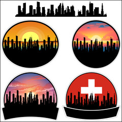 Effretikon Skyline Silhouette Switzerland Flag Travel Souvenir Sticker Sunset Background Vector Illustration SVG EPS AI