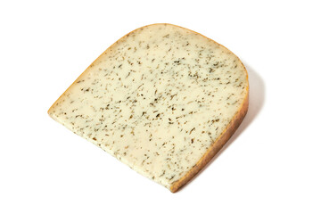 A slice of dill cheese isolated on a white background.