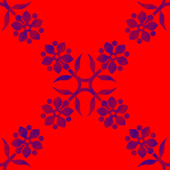 Seamless repeatable pattern. Leaves and flowers. Modern geometric Folk style. Colorful graphic design. 