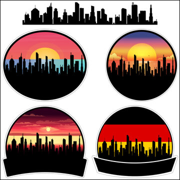 Hunfeld Skyline Silhouette Germany Flag Travel Souvenir Sticker Sunset Background Vector Illustration SVG EPS AI