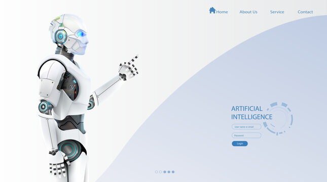 Cyborg AI detailed vector. Machine learning AI with big data. Artificial intelligence analysis information.