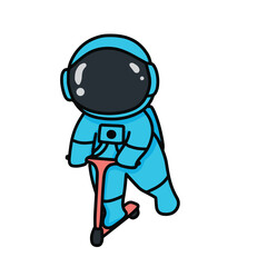 cute astronaut playing with scooter
