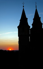 the towers in back light