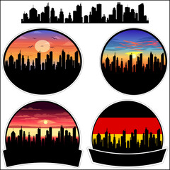 Erwitte Skyline Silhouette Germany Flag Travel Souvenir Sticker Sunset Background Vector Illustration SVG EPS AI
