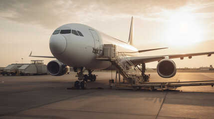 Fototapeta na wymiar A cargo plane unloading goods at the airport Generative AI
