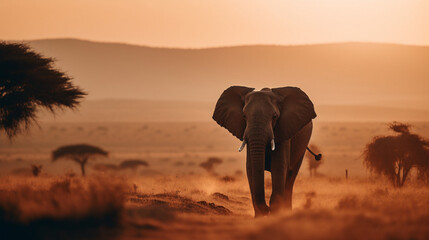 Fototapeta na wymiar An elephant walking in an African landscape Generative AI Generative AI