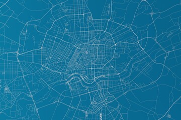 Map of the streets of Shenyan (China) made with white lines on blue background. 3d render, illustration