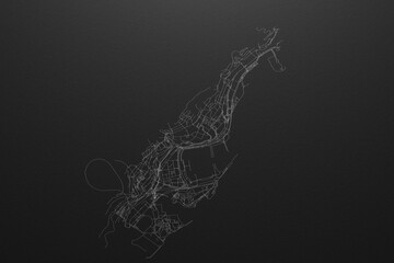 Street map of Monaco on black paper with light coming from top