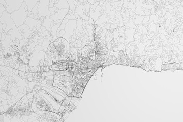 Fototapeta na wymiar Map of the streets of Malaga (Spain) on white background. 3d render, illustration