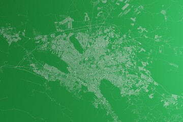 Map of the streets of Monterrey (Mexico) made with white lines on green paper. Rough background. 3d render, illustration
