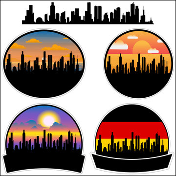 Bad Neustadt Skyline Silhouette Germany Flag Travel Souvenir Sticker Sunset Background Vector Illustration SVG EPS AI