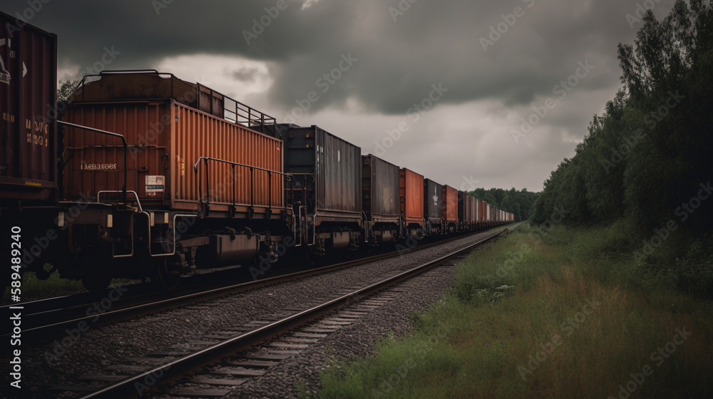 Canvas Prints a freight train carrying shipping containers generative ai