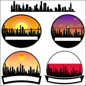 Jelcz Laskowice Skyline Silhouette Poland Flag Travel Souvenir Sticker Sunset Background Vector Illustration SVG EPS AI