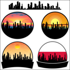 Glucholazy Skyline Silhouette Poland Flag Travel Souvenir Sticker Sunset Background Vector Illustration SVG EPS AI