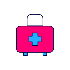 Filled outline First aid kit icon isolated on white background. Medical box with cross. Medical equipment for emergency. Healthcare concept. Vector