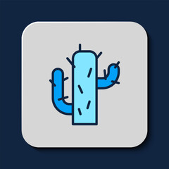 Filled outline Cactus icon isolated on blue background. Vector