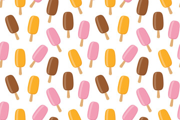 seamless summer pattern with ice creams on a stick - vector illustration