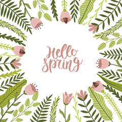 Spring square backgrounds. Minimalistic style with floral elements and texture. Editable vector template for card, banner, invitation