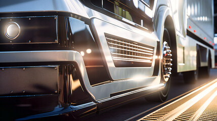 A close-up shot of an electric cargo transport, showcasing its sleek design and intricate details