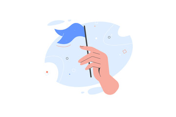 Hand With Waving Flag Vector Design flat illustration. Business concept. Trade union, corporate insurance concept for banner, website design