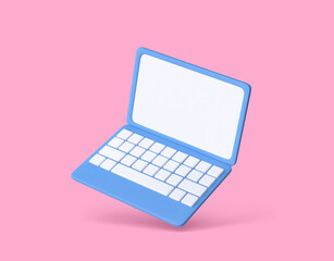 Blue laptop isolated on pink background. Clipping path included