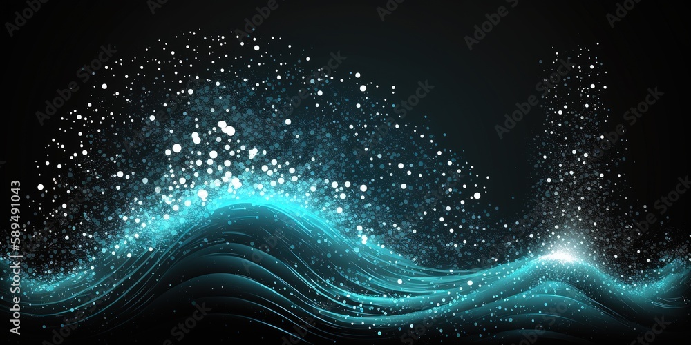 Poster particle and wave backdrop with a bluish glow generative ai