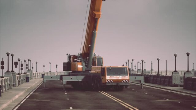 big auto crane on the bridge under constraction