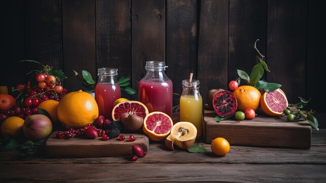 close up homemade healthy drink, glass of infused water of mix fruits and berries juice, Generative Ai