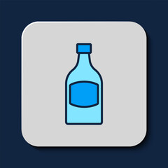 Filled outline Beer bottle icon isolated on blue background. Vector