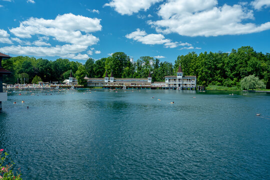 Thermal lake of H&eacute;v&iacute;z world largest thermal lake, Lake Balaton, Hungary, Europe on hot summer day