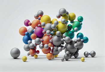 grey multi-colored atoms and molecules of cosmetic molecule isolated on white background. Generative AI