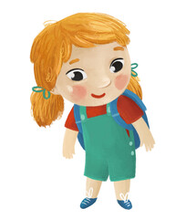 cartoon child kid girl pupil going to school learning childhood illustration for kids
