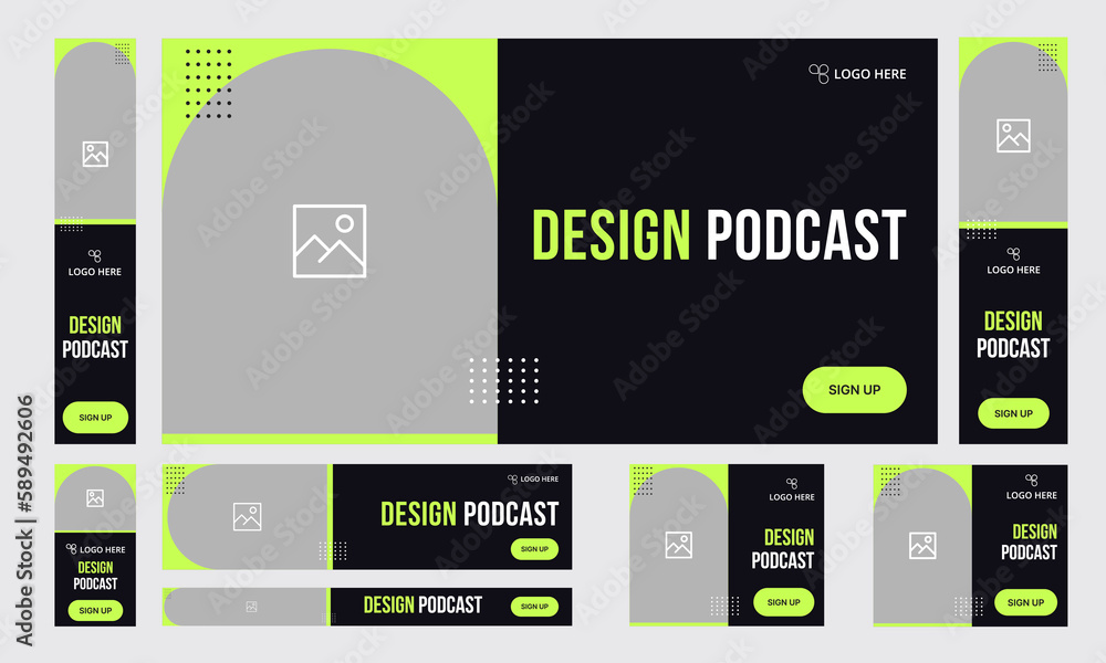 Wall mural set of web banner template design for social media posts, podcast minimal web banner template, edita