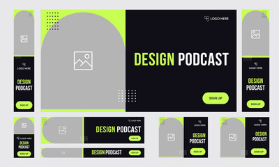 Set of web banner template design for social media posts, podcast minimal web banner template, editable vector eps 10 file format