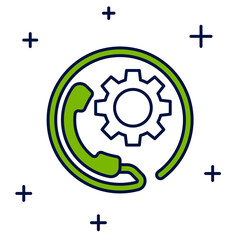 Filled outline Telephone 24 hours support icon isolated on white background. All-day customer support call-center. Full time call services. Vector