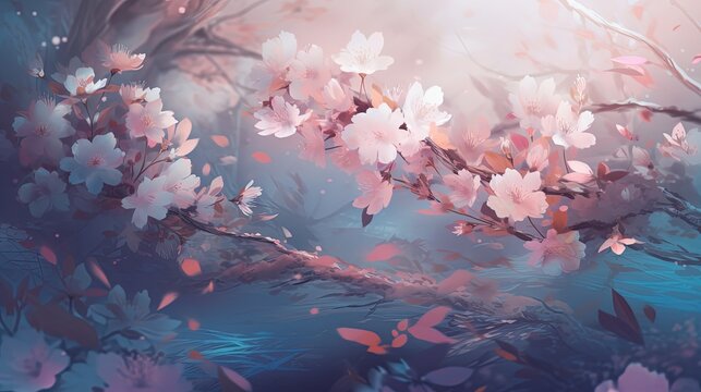 illustration of cherry blossom branch, Generative Ai
