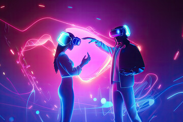 Obraz na płótnie Canvas Metaverse VR virtual reality wallpaper concept, AI Generative
