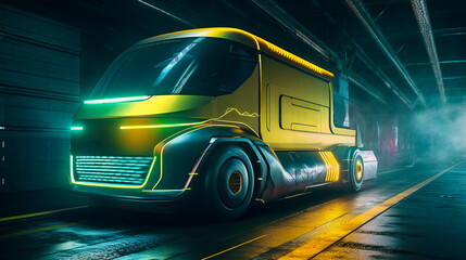A captivating image of a futuristic electric cargo truck, demonstrating the sustainable transformation of the freight transportation industry