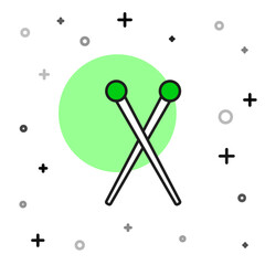 Filled outline Knitting needles icon isolated on white background. Label for hand made, knitting or tailor shop. Vector