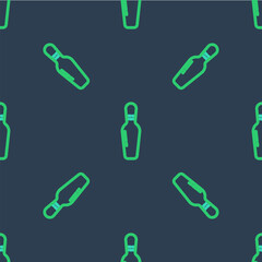 Line Bowling pin icon isolated seamless pattern on blue background. Vector