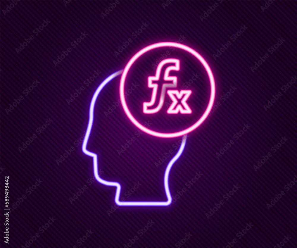 Poster glowing neon line function mathematical symbol icon isolated on black background. colorful outline c