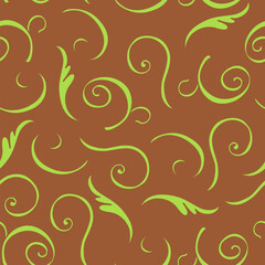 Green and Brown Swirls Vector Seamless Background Pattern