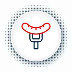 Line Sausage on the fork icon isolated on white background. Grilled sausage and aroma sign. Colorful outline concept. Vector