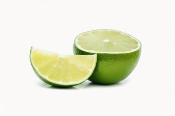 Green lime with cut in half and slices isolated on white background, Generative AI.