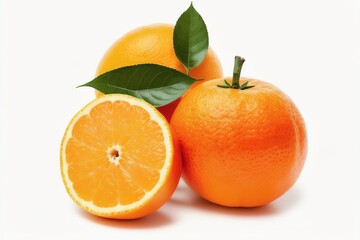 Group of slices, whole of fresh orange fruits isolated on white background, Generative AI.